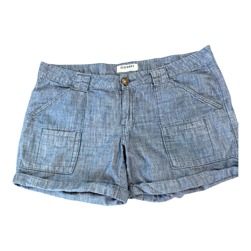 Old Navy Womens Blue Linen Blend Utility Shorts Size 12 Chambray Mid Rise Pocket